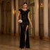 Sleeveless Round Neck Sequins Slim Fit Slit Evening Gown
