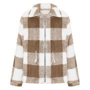Women's Long-sleeved Plaid Lapel Zipper Plush Coat
