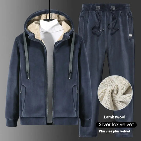 Winter Silver Fox Velvet Plus Size Sweatshirt And Sweatpants Two-piece Set Douson Odeh