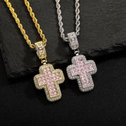 Fashion T Square Zircon Cross Necklace Light Luxury