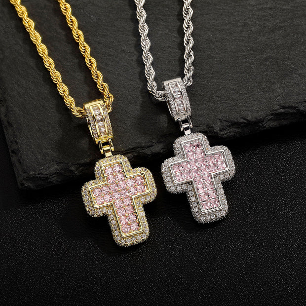 Fashion T Square Zircon Cross Necklace Light Luxury