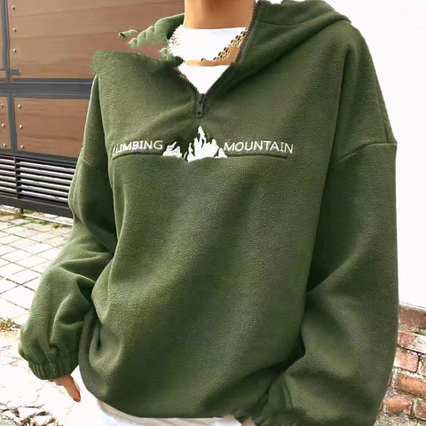 Women's Plush Hooded Zipper Sweatshirt Loose