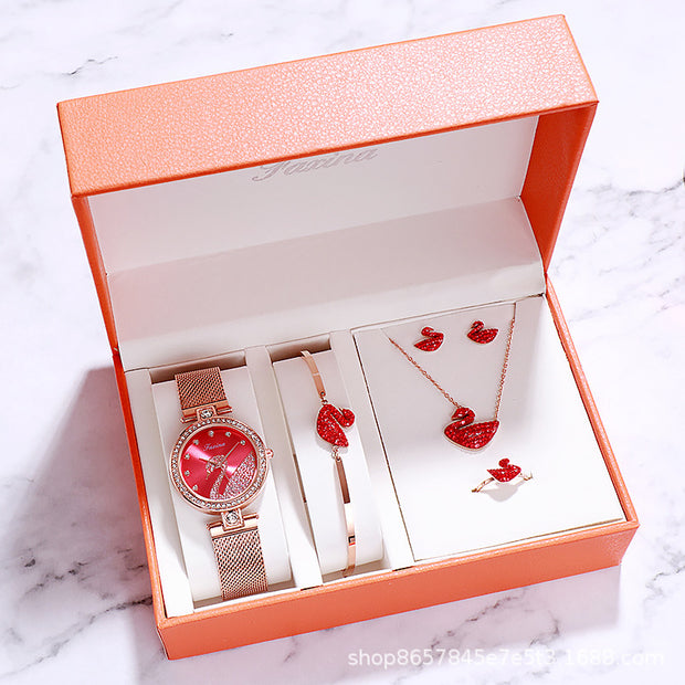 Fashion bracelet necklace ring ladies watch set