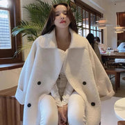 Gentle Elegant Lapel Double-breasted Loose All-match Long-sleeved Lamb Wool Coat