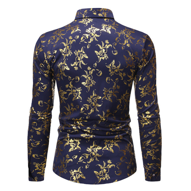 Men's Basic Style Bronzing Flower Shirt