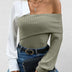 Elegant One Shoulder Patchwork Knit Top