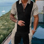 Men's Stripe Print Lapel Zipper Two-Piece Suit