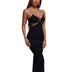 Crystal Drill Chain Straps Tulle Stitched Backless Evening Gown