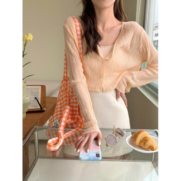 Solid Color Long Sleeve Buckle Sun Protection Cardigan Sweater