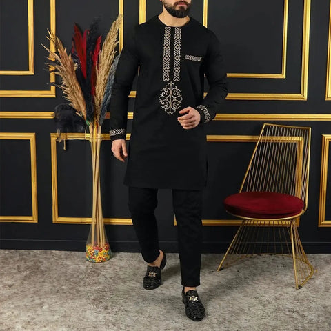 Men's Casual Long Sleeve Ethnic Style Traditional Clothing Suit Douson Odeh