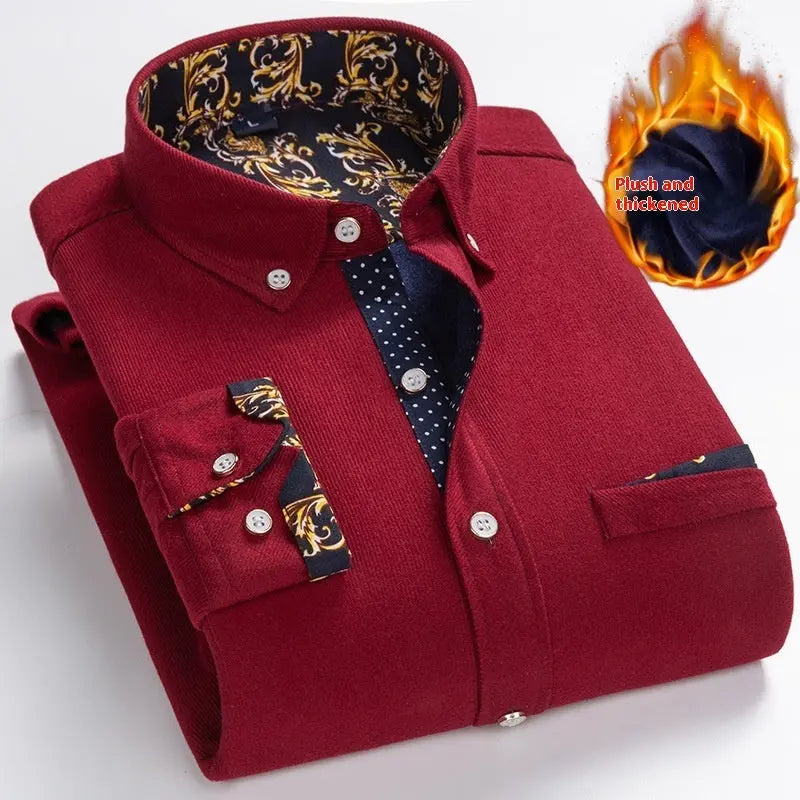 Winter Corduroy Fleece Warm Shirt Men Douson Odeh