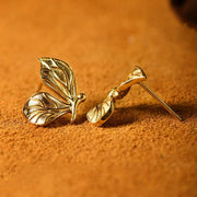18K Golden Butterfly Ear Studs Yellow Leaf Ear Studs Personalized Minority
