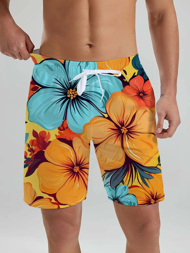 Hawaii Men's Beach Shorts Tropical Plant 3D Printing