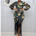Puff sleeve printed fringed dress