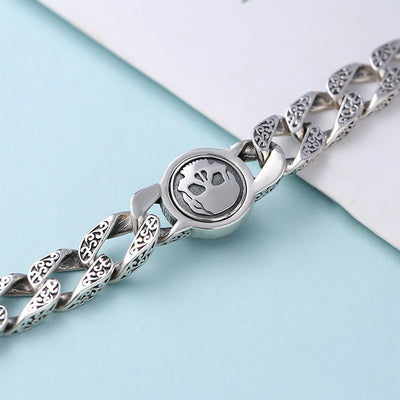 Sterling Silver Ornament Men's Trendy Rotating Skull Retro Fashion Tang Grass Pattern Bracelet