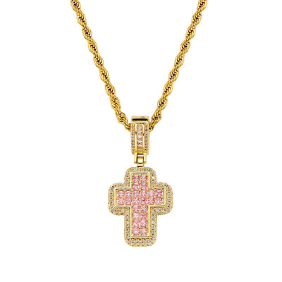 Fashion T Square Zircon Cross Necklace Light Luxury