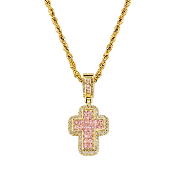 Fashion T Square Zircon Cross Necklace Light Luxury