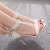 Beaded Lace Floral Rhinestone Slip-On Sandals