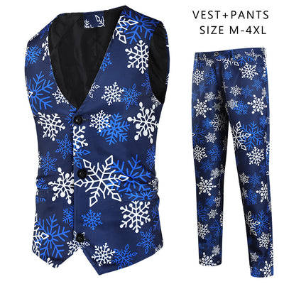 Men's Casual Printing Suit Vest Trouser Suit