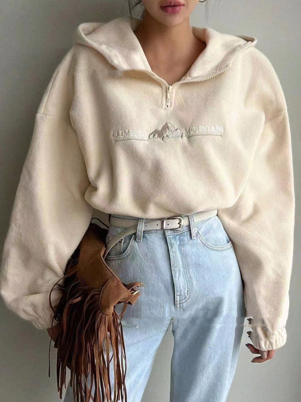 Women's Plush Hooded Zipper Sweatshirt Loose