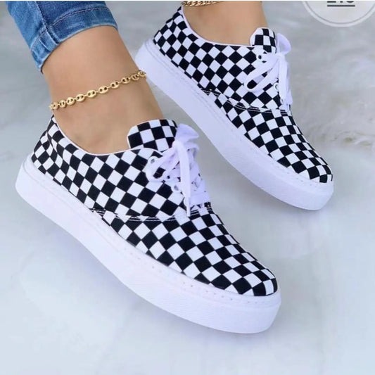 Lace-up Flats Shoes Print Canvas Fashion Walking Sneakers Women Douson Odeh