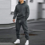 Men's Casual Sports Suit Solid Color Hoodie With Gridles Pants
