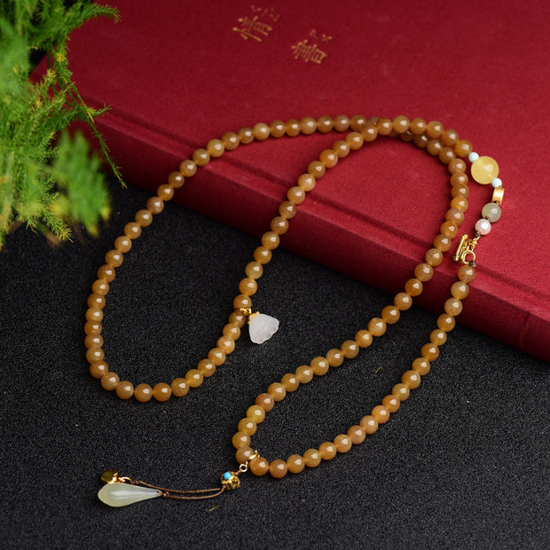 Women's Round Beads With Beeswax Clear Water Green Pine Bracelet