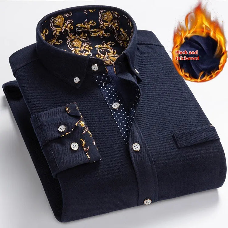 Winter Corduroy Fleece Warm Shirt Men Douson Odeh
