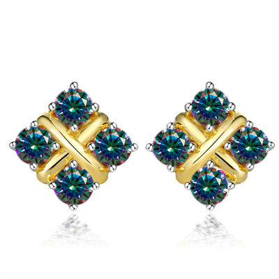 Korean Style S925 Pt950 Gold Plated Geometric Moissanite Stud Earrings