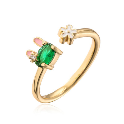 Copper Plating 18K Gold Zircon Rabbit Geometric Ring