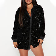 Women's Fashionable Sequins Long-sleeved Coat With One Breasted