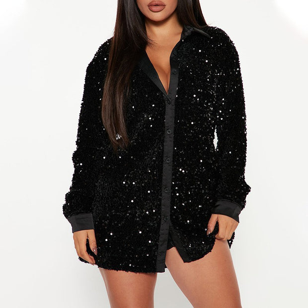 Women's Fashionable Sequins Long-sleeved Coat With One Breasted