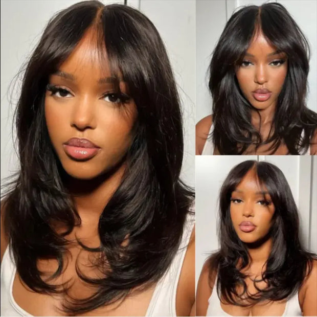 Pre-Cut Wavy Layered Human Hair Wig