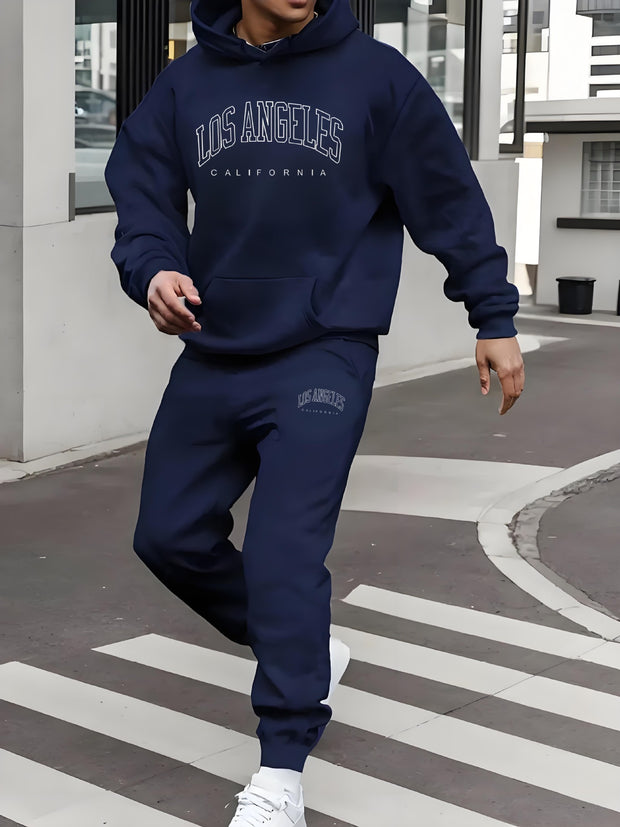 Autumn And Winter Fleece-lined Letter Print Same Color Sweatshirt And Sweatpants Suit Men