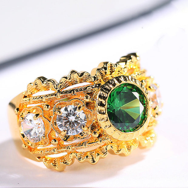 Women's Silver Gilded Lace Hollow Zircon Ring