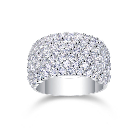 Multiple Row Diamond Wide Rings, Moissanite Rings, Luxury Fashion Silver Rings