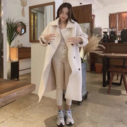 Gentle Elegant Lapel Double-breasted Loose All-match Long-sleeved Lamb Wool Coat