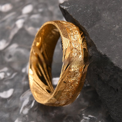 Middle Inlaid Gold Foil Damascus Steel Ring