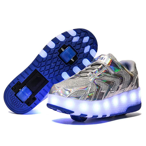 Two-Wheeled Heelys, Roller Shoes, USB Cable Charging Children's Luminous Shoes Douson Odeh