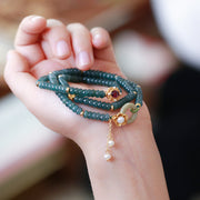 Blue Water Jade Abacus Beads Three Rings Tourmaline Pearl Bracelet