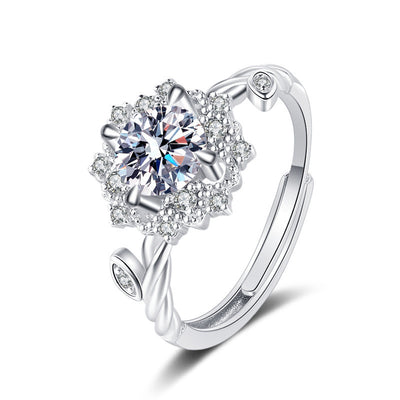 S925 Sterling Silver Flowers Four-claw Moissanite Ring