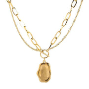 Special-shaped Oval Double-layer OT Buckle Long Twin Necklace