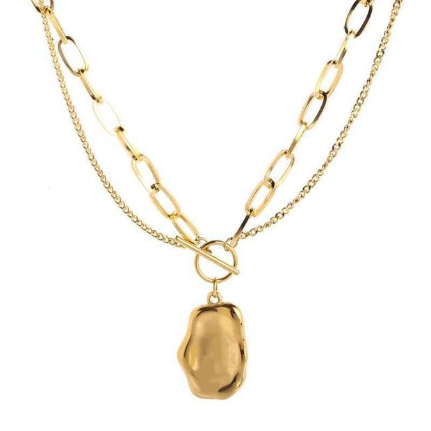 Special-shaped Oval Double-layer OT Buckle Long Twin Necklace