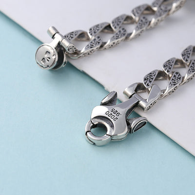 Sterling Silver Ornament Men's Trendy Rotating Skull Retro Fashion Tang Grass Pattern Bracelet