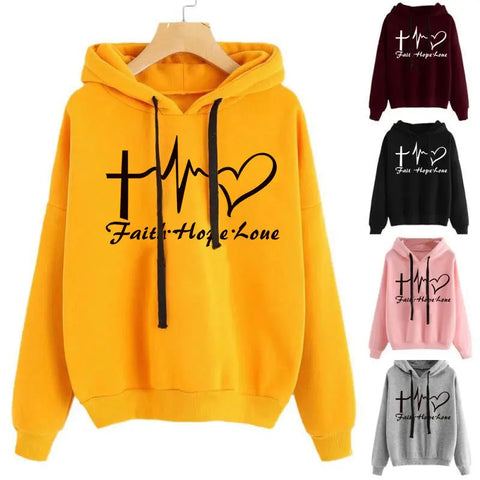 Heart Print Hoodie Sweatshirt Pullover Tops Women Long Sleeve Sports Clothes Douson Odeh