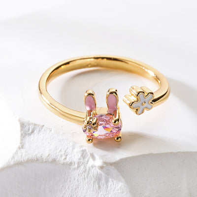Copper Plating 18K Gold Zircon Rabbit Geometric Ring