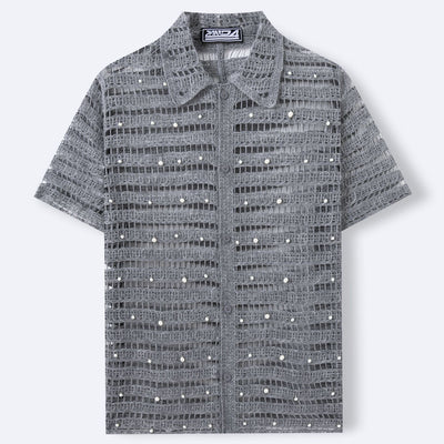 Men's French Beaded Design Hollow Sweater