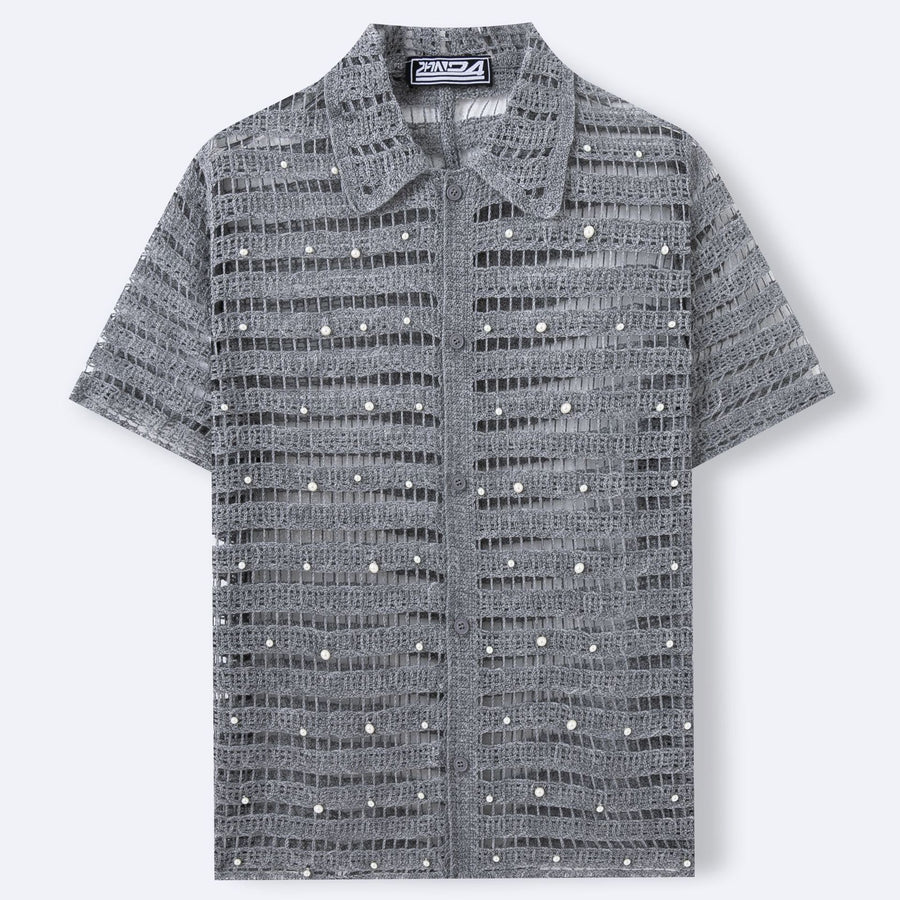 Men's French Beaded Design Hollow Sweater