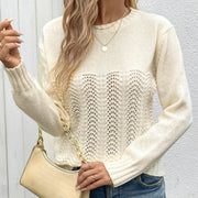 Women's Round Neck Hollow-out Solid Color Sweater
