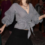 Big Bow Decorative Shirt Plaid Strap European And American